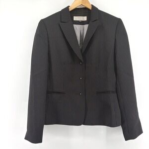 Tahari Arthur S Levine Womens Black Pinstripe Two Button Blazer Jacket Size 8